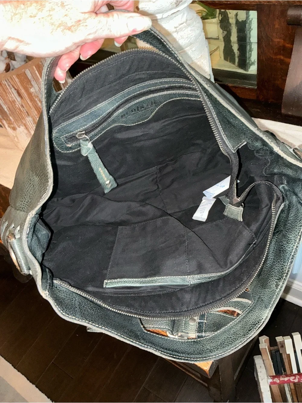NWOT Bed Stu Orchid XL Leather Satchel Handbag Crossbody Bag Dark Teal DD $325 - Picture 11 of 12